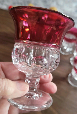 6 Tiffin Kings Crown Ruby Thumbprint Claret Wine Glasses 3 7/8''T Displayed Only