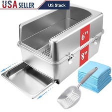Efficient Stainless Steel Litter Box Odor Control Easy Clean Pull Out Tray New
