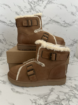 UGG Australia Dune Mini Buckle Boots Chestnut Brown Fleece Lined Women s Size 8