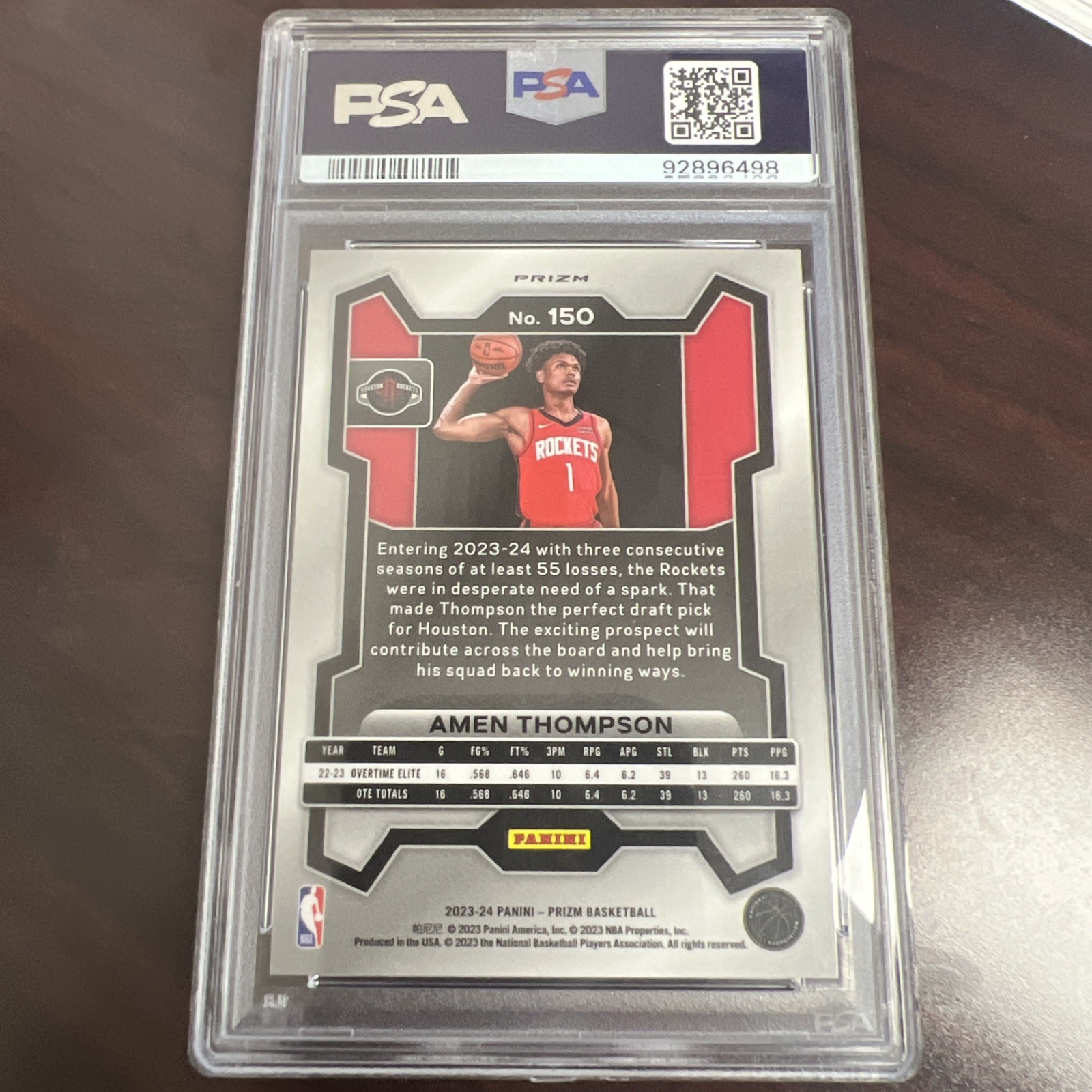 2023-24 Panini Silver Prizm #150 Amen Thompson RC Rookie PSA 10 GEM MINT view 2
