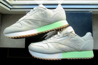 REEBOK CLASSIC LEATHER RIPPLE WOMEN ECHTLEDER SNEAKER WEISS BEIGE GRÜN 42 