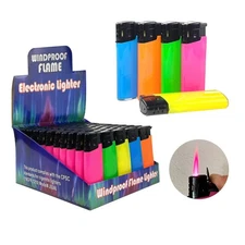 50 PACK Refillable Classic Cigarette Torch Lighters Solid Neon Color