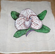 1976 Jorgenson Large Floral / Orchid Flower Handpainted Needlepoint Canvas 20.5"