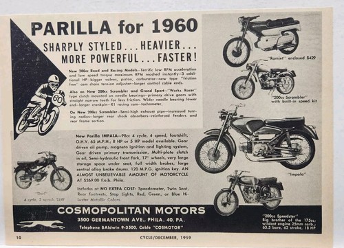 1960 Parilla Ramjet Scrambler Impala Dart Speedster Motorcycle Vtg Print Ad