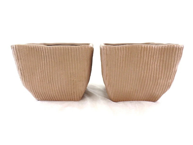 Töpfe 2 Übertöpfe 13 cm Hoch hellbraun quadratisch Pflanzen Dekoration - Bild 1 von 4