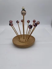 Vintage Anthropomorphic Barware Cocktail Picks or Appetizer Skewers Wood Japan