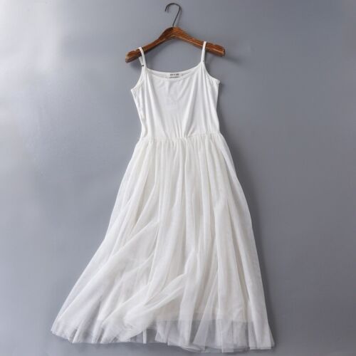 Damen Midi Kleid Extender langer Tank Netz Schicht Unterhemd Modal Tutu Tüll Kleid - Bild 8 von 17