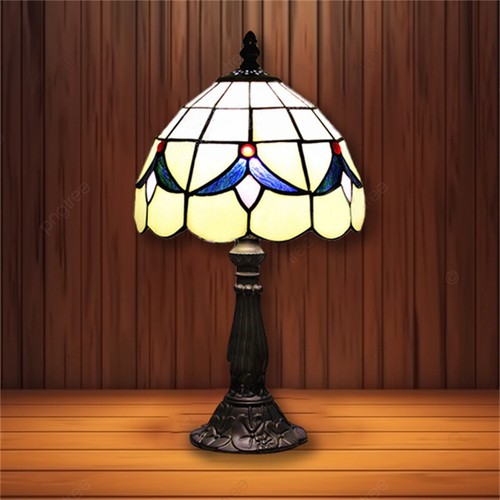 Desk Lamp Table Light Tiffany Style Stained Glass Loft Night Light Beige Blossom - Picture 5 of 11