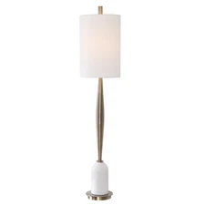Slim Minimalist Mid Century Modern Buffet Table Lamp Brass White
