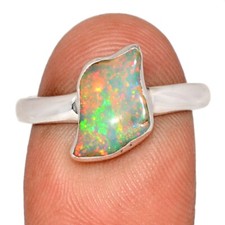 Natural Ethiopian Opal Polish Rough 925 Silver Ring Jewelry s.8.5 CR72563