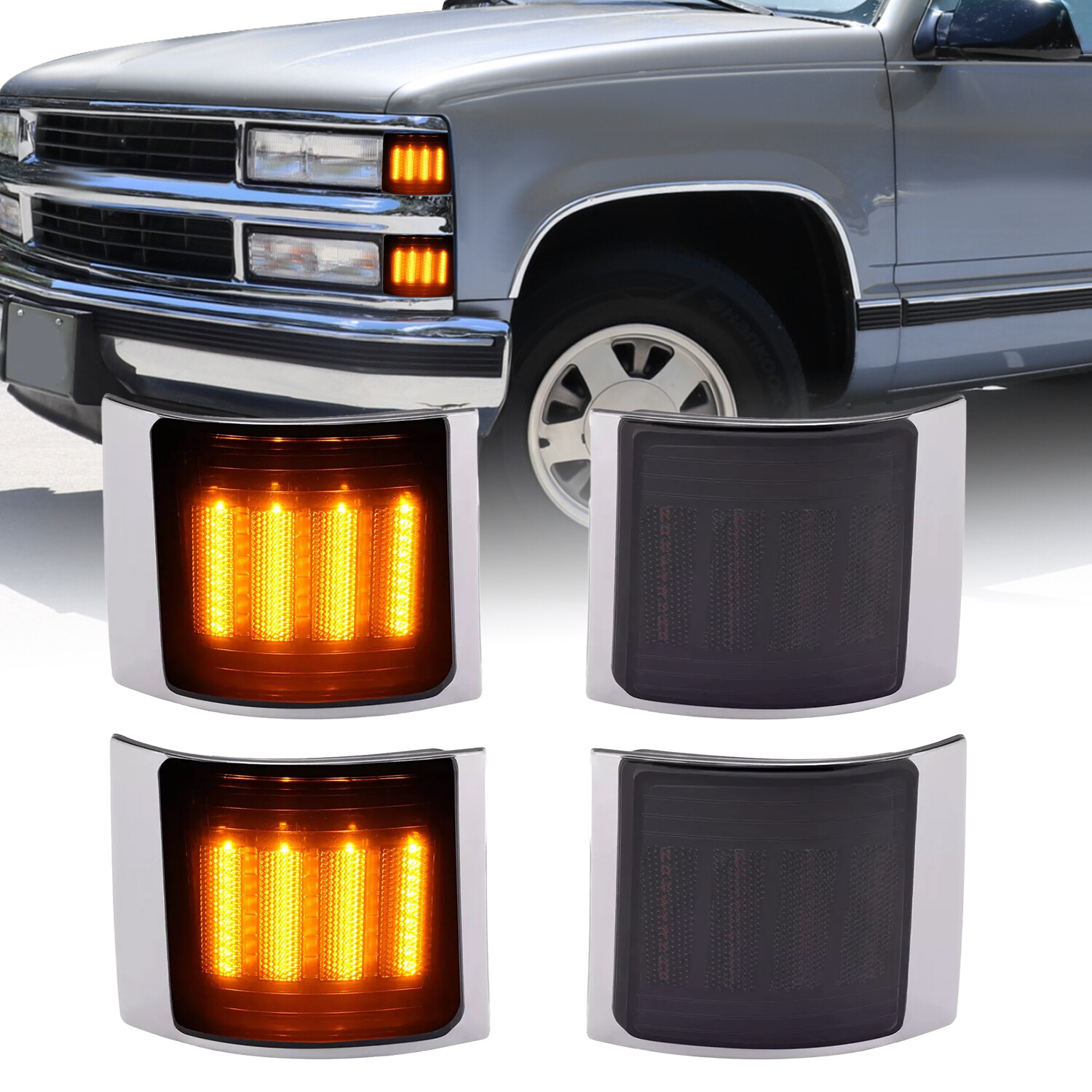 Sequential Amber LED Corner Marker Lights for 94-99 Chevy C/K 1500 2500 Trucks  