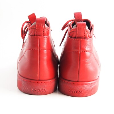 未使用 E.Z BY ZEGNA 牛革靴 MADE IN ITALY 43 Z Zegna High Top Sneakers Red Leather Mens Shoe Size EU 43.5 US