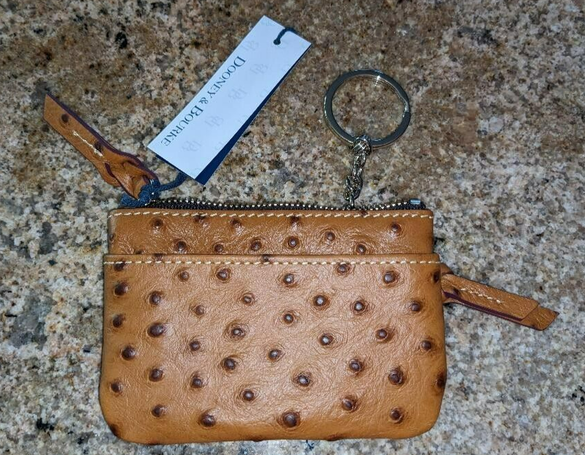 Dooney & Bourke Brown Pebbled Leather Coin Case Women's Wallet Key Ring