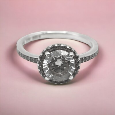 Pandora Timeless Sterling Silver Cubic Zirconia Round Sparkle Halo Ring  Size 54 UK