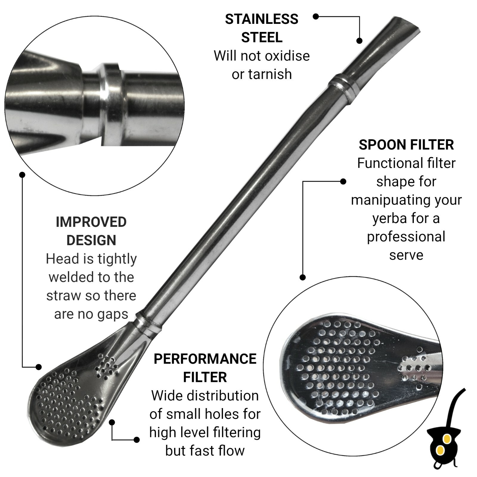 B63 ECONOMY SHORT STAINLESS STEEL CURVED BOMBILLA FOR YERBA MATE WON'T OXIDISE