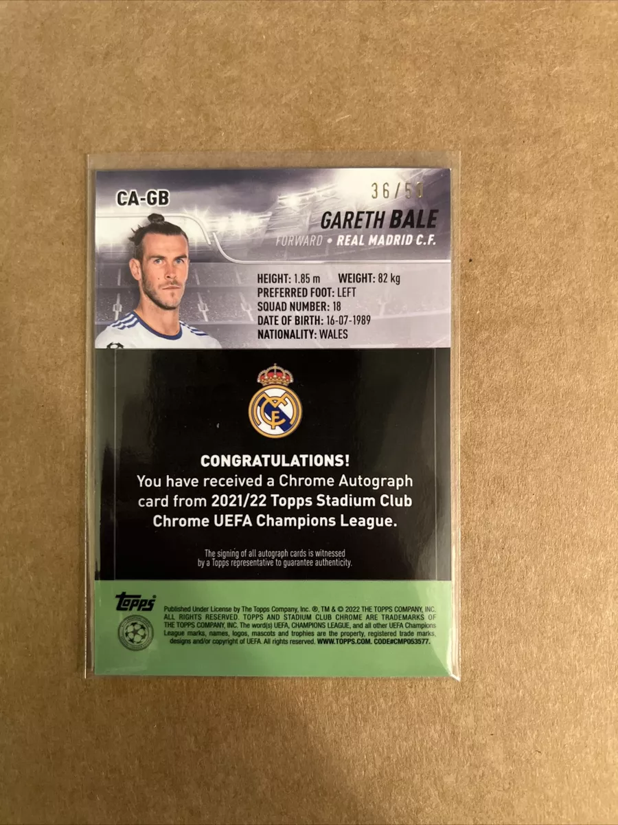 2021-22 Topps Stadium Club Chrome Gareth Bale Gold Auto Refractor /50 Madrid