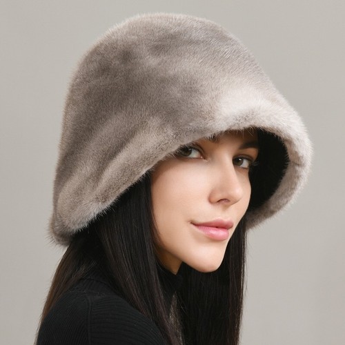 Women's Real Whole Pelt Mink Fur Hat Bucket Hat Top Hat Bowler Hat Beanies Cap - Picture 7 of 16
