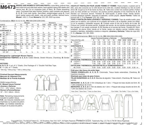 McCalls Easy SEWING PATTERN M6473 Misses/Womens Scrubs Pants & Tops - Picture 9 of 9