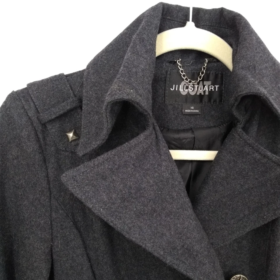 Abrigo Jill Stuart Talla XS Gris Con Botones Mezcla de Lana Bolsillos Cortados Foto 3 de 4