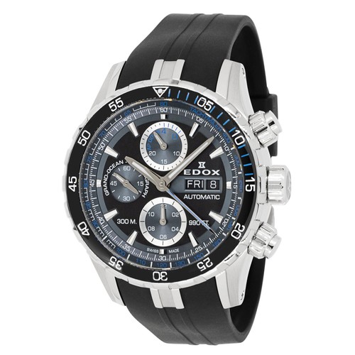 Edox Grand Ocean 45mm Silver Stainless Steel Case, Black Rubber Strap