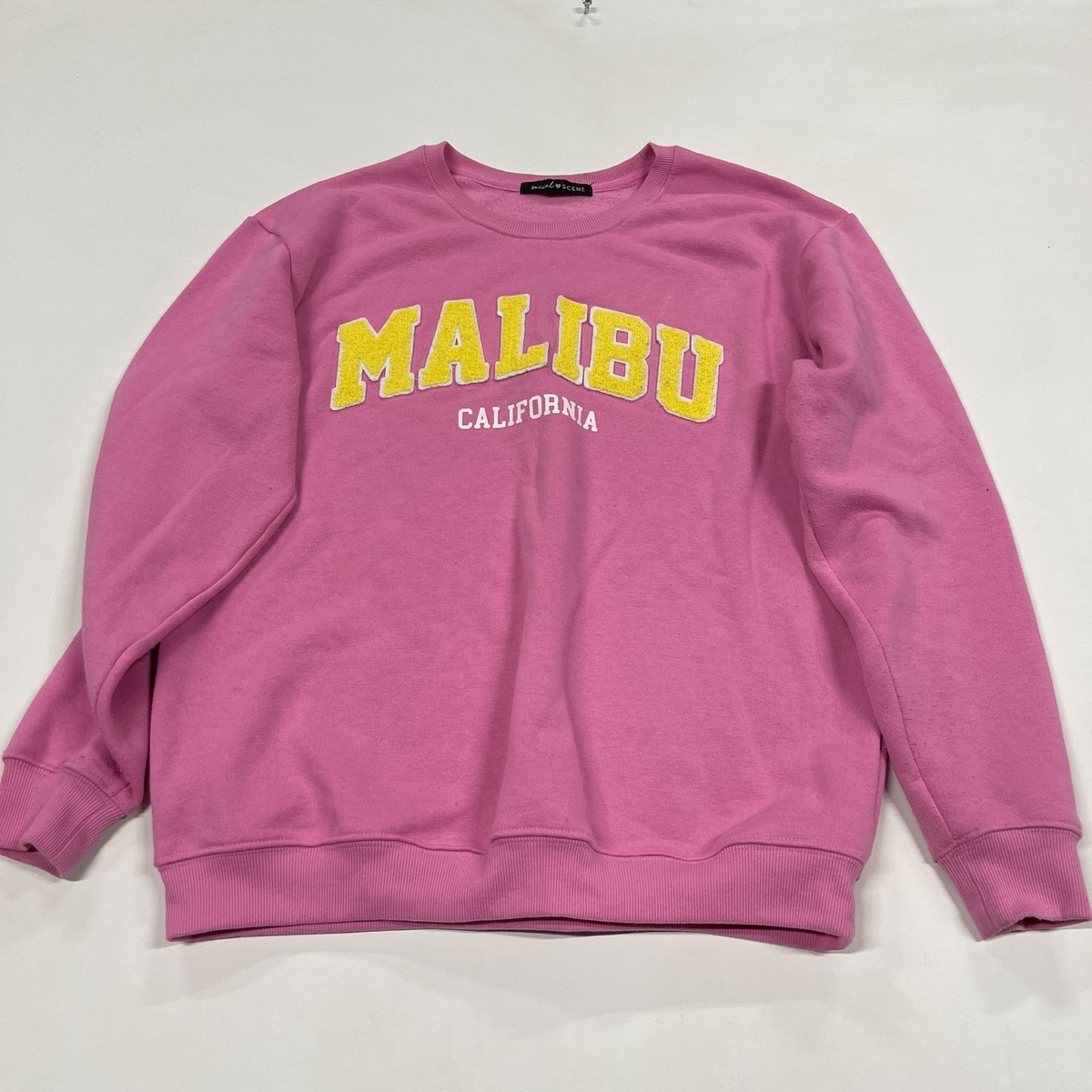 Social Scene Sweatshirt Women's Medium Pink Malibu California Cotton Crew  Neck