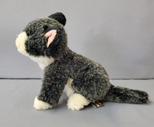 Melissa  Doug Cat Plush Toy Lifelike  Lovable Black Gray White Blue Eyes 7" T