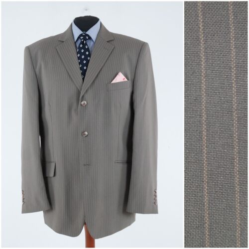 Mens Vintage Striped Sport Coat 48L US Size STUDIO COLETTI Grey Blazer Jacket - 第 1/11 張圖片