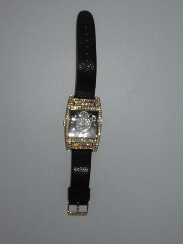 GOSSIP Genuine Leather Band Watch Black Gold Rhinestone Crystal Sparkling Chic - Picture 10 of 12