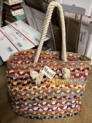 Magid Jute Boho Bag Shoulder Beach Tote Farmer Market Bag Multicolor NWT