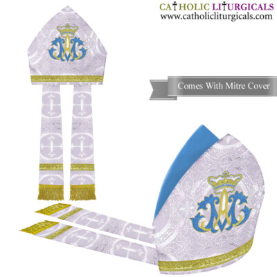 New Metallic Silver Mitre with AM (AVE MARIA) embroidery,mitra,Bishop's Mitre