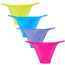 Mens Sheer Microfiber Hip Bikini Briefs Jacquard Mesh Stretch Belt Skimpy Briefs