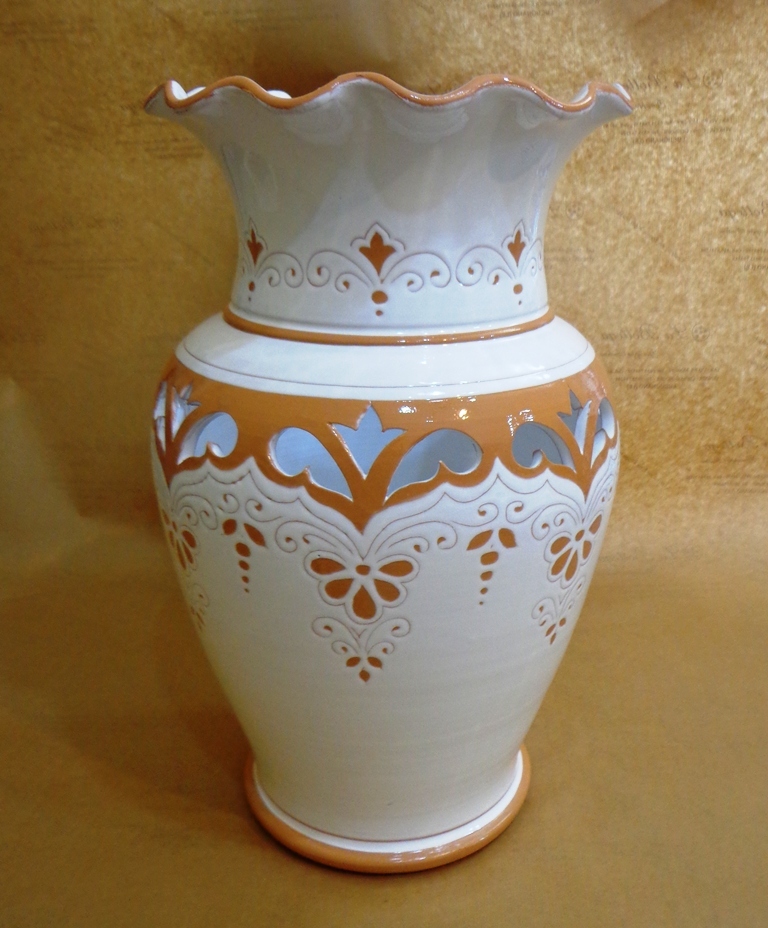 PORTA OMBRELLI ARTIGIANALE CERAMICA ARTISTICA TRAFORATO INCISO SMALTATO *BGI* 1