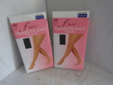 2 Pair  Vintage Pretty Polly Flair Smooth Knit Tights in  Nearly Black Medium