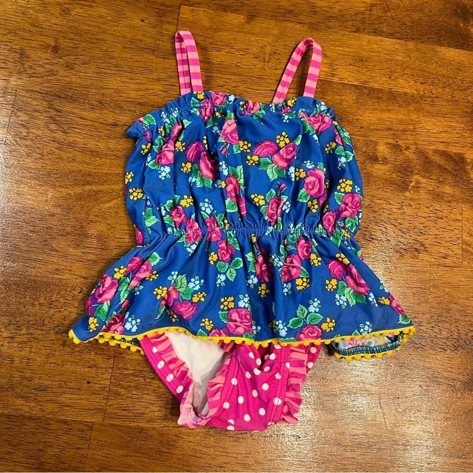 Matilda Jane blau rosa Blumen Einteiler Badeanzug Gr. 12-18 Monate