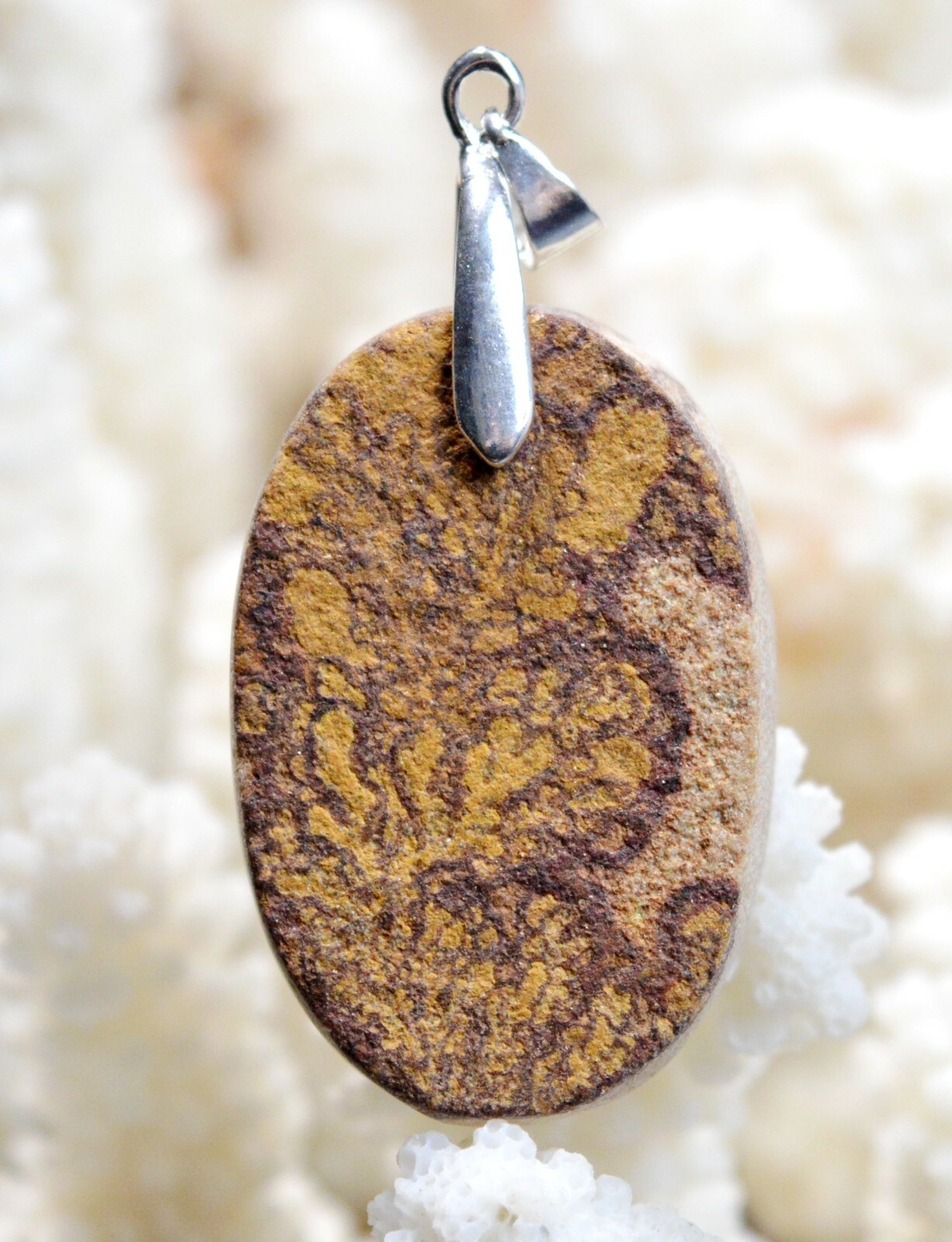Pendentif en pierre naturelle dendrite de manganèse 65 carats d'Allemagne, cadeau d'anniversaire idéal