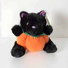 Vintage Russ Lucky Black Cat Halloween Pumpkin Plush 5 Green Eyes Purple Nose