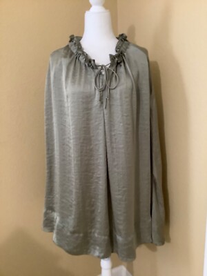 Zara Basic Womens Green Satin Evening Cape Gathered Neck Size M
