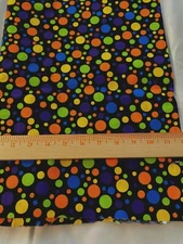 Bright colorful dots on black background cotton fabric 33" x 44"