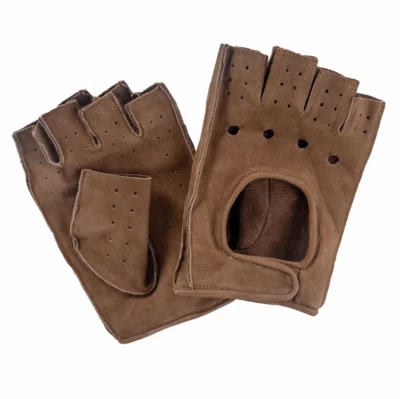 AMAS THE BEST Guanti vintage da guida mezze dita auto moto bici tempo libero vera pelle nabuk