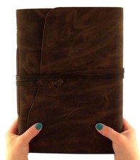 Large Rustic Genuine Leather Photo Album - Scrapbook Style Pages, Gift Box In...