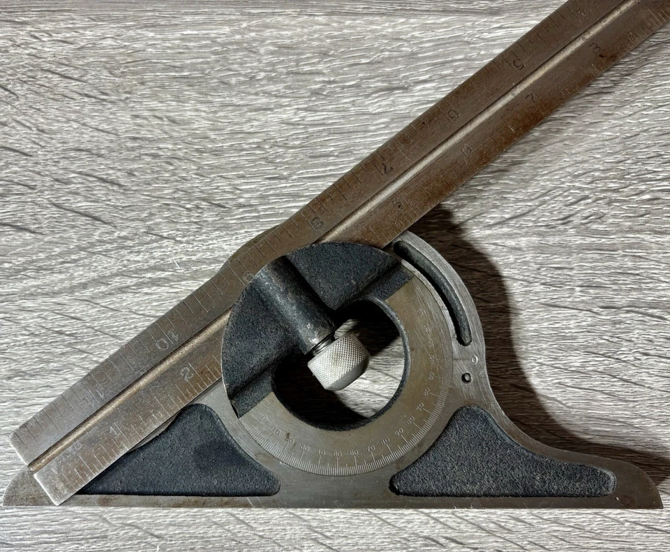 Juego de reglas combinadas vintage con cabezal transportador ángulo recto y regla de 12". Alemania Foto 2 de 4