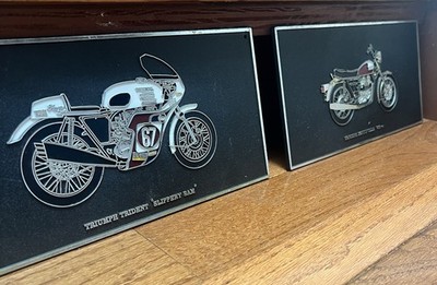 Vintage Triumph Trident Slippery Sam And Bonneville Motorcycle Plaque Signs