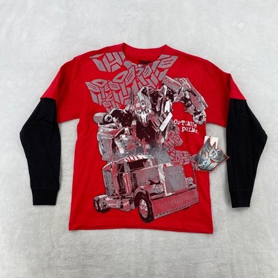 Kids Transformers Optimus Prime Long Sleeve T Shirt Red Black Size M
