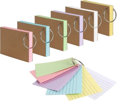 TOP-PINDU Revision Index Flash Record Cards Plain Ruled Colours Metal Binder Ring Card UK