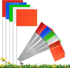 50 Pack Marking Flags for Lawn & Garden – 4x5x15" Yard Survey Flags, PVC