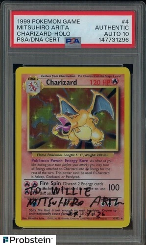 Mitsuhiro Arita Signed 1999 Pokemon Game #4 Charizard Holo PSA/DNA AUTO 10