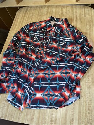 Rock & Roll Denim Vented Pearl Snap Aztec Southwestern Large