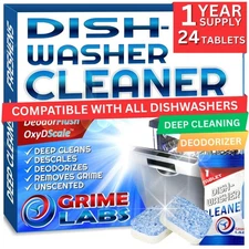GRIME LABS Dishwasher Cleaner Deodorizer Descaler Tablets, 24 pack Heavy Duty...