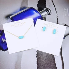 CLEARANCE Kendra Scott Ever Betty Light Blue Magnesite Necklace Earring Gold SET