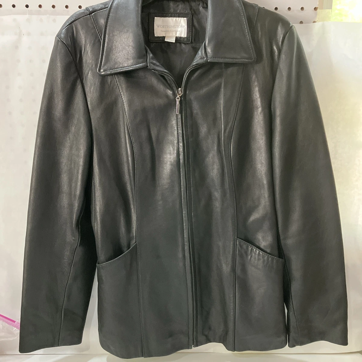 Worthington Genuine Lambskin Leather Black Jacket Womens Large